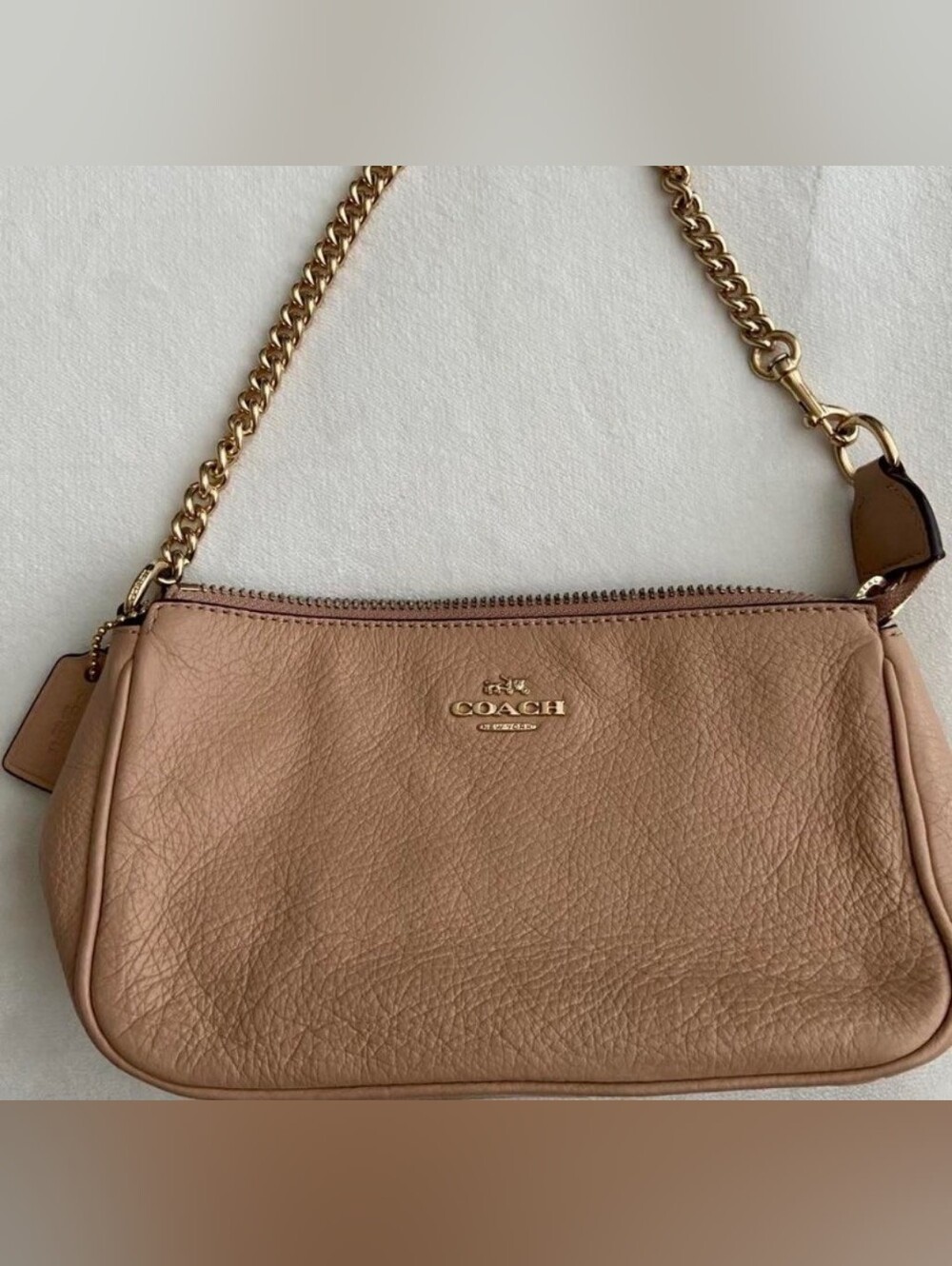 Coach Pebbled Leather Nolita 19 Shoulder Bag in Blush Pink with Gold Chain EUC